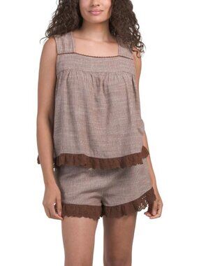 SAATVIK 2pc Tank And Shorts Set With Lace Detail